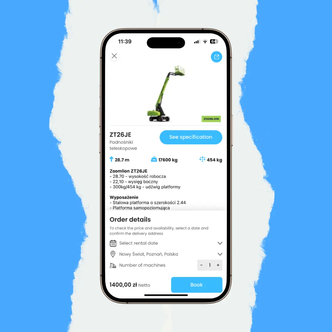 Modern equipment rental SaaS platform with inventory, reservations, payments and analytics dashboard